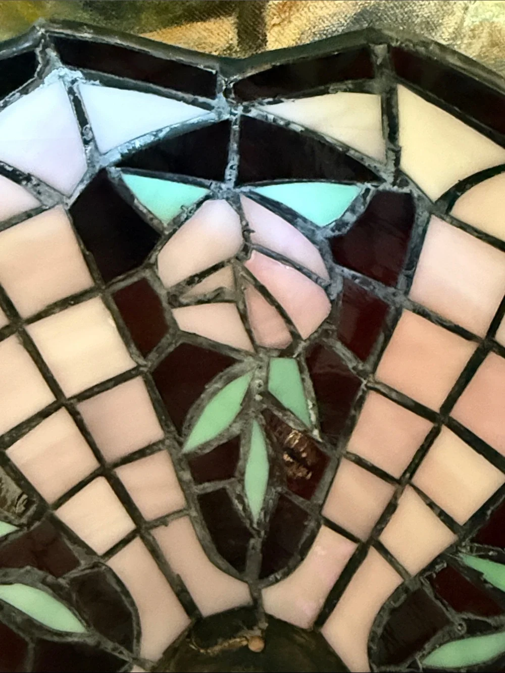 Tiffany-Style Stained Glass Lamp Shade with Floral Motif - Black & Pastel